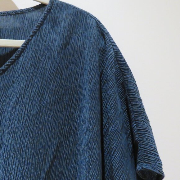 EILEEN FISHER V-Neck Boxy Plisse Tunic Top Green Tencel Lagenlook Minimalist - Picture 6 of 15